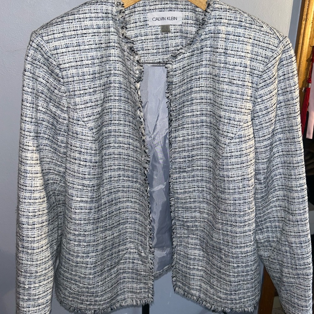Calvin Klein Women's Black and White Tweed Blazer
